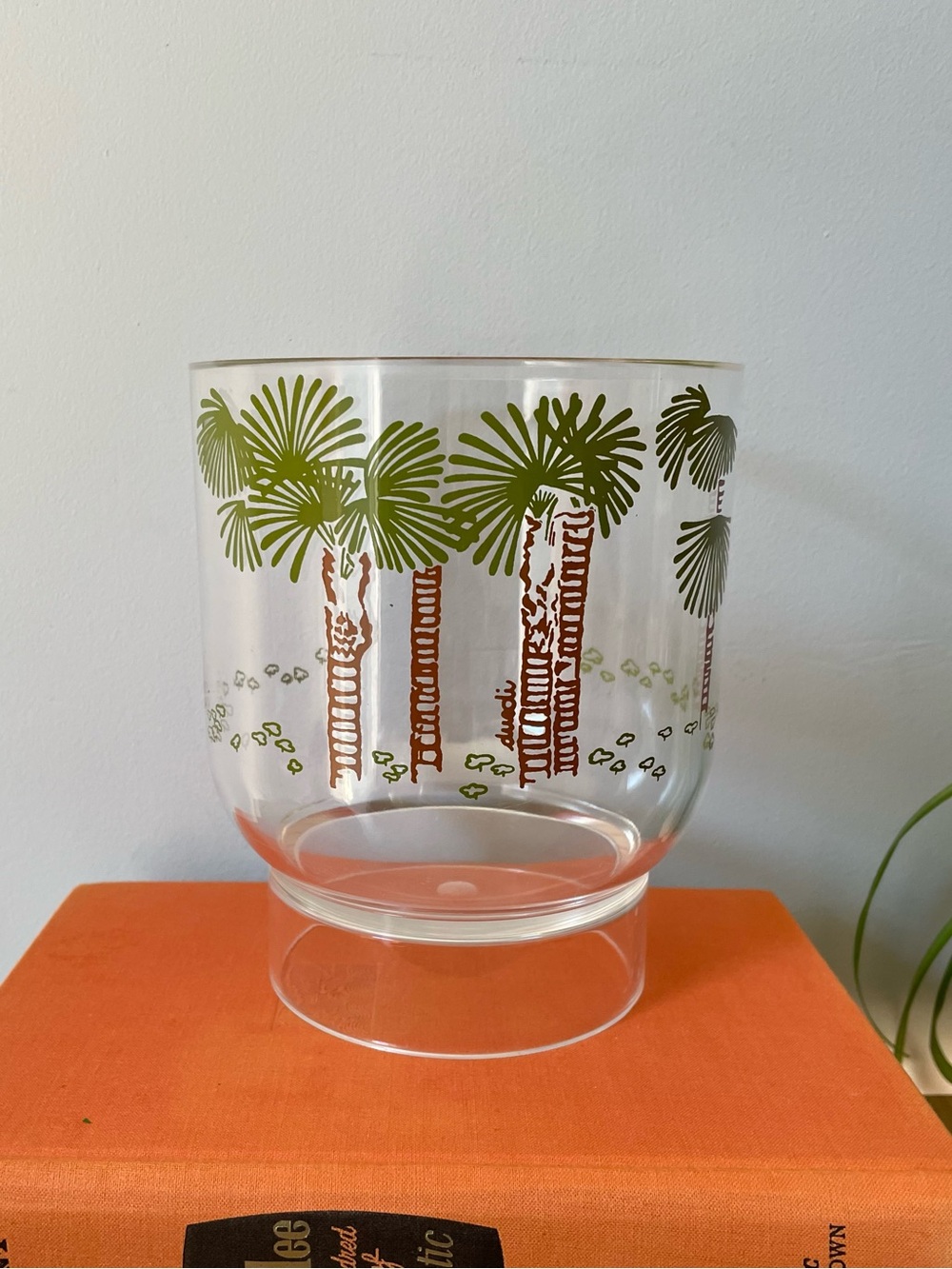 Vintage Rare Guzzini Duedi Clear Plastic Ice Bucket Palm Tree Print Italy 1970s